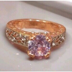 Open Work Engagement Ring Rose Gold Silver Tone  Crystal Fashion Ring 7.75